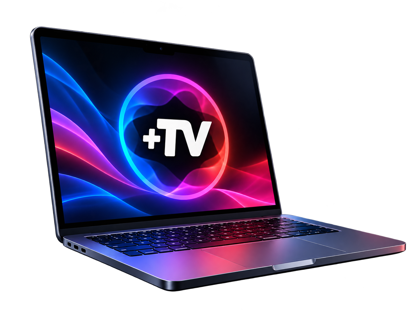 Notebook exibindo a identidade visual da +TV